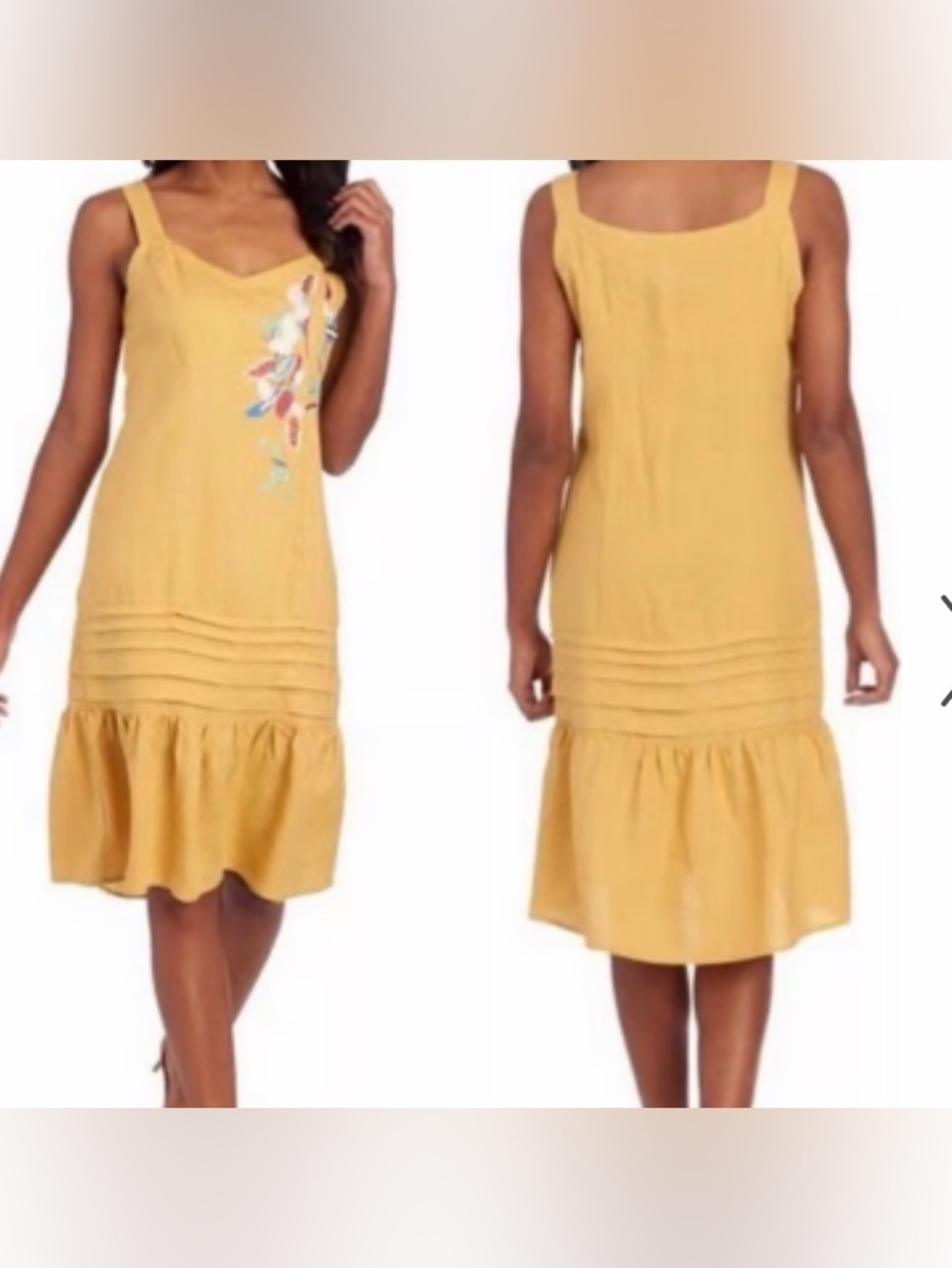 For Cynthia Women’s XL Yellow Embroidered Linen Blend Midi Dress